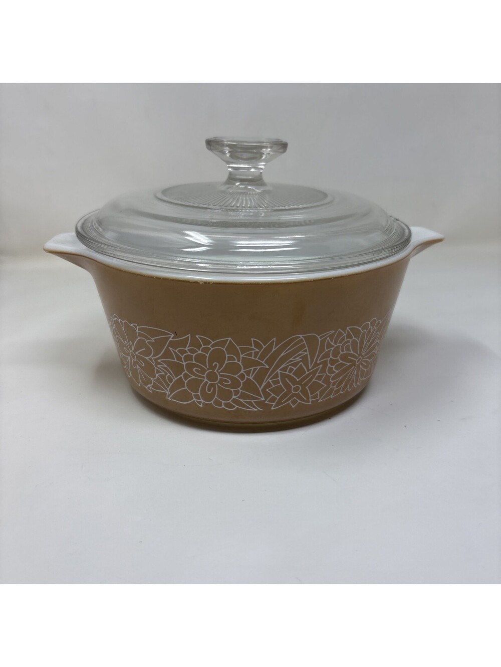 Pyrex Woodland Tan 1.5 L Round Casserole Dish #474-B - Preowned
